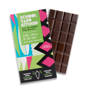 SCHOOLYARD KITCHEN
Lime, Chilli & Sea Salt 54.5% Dark Chocolate