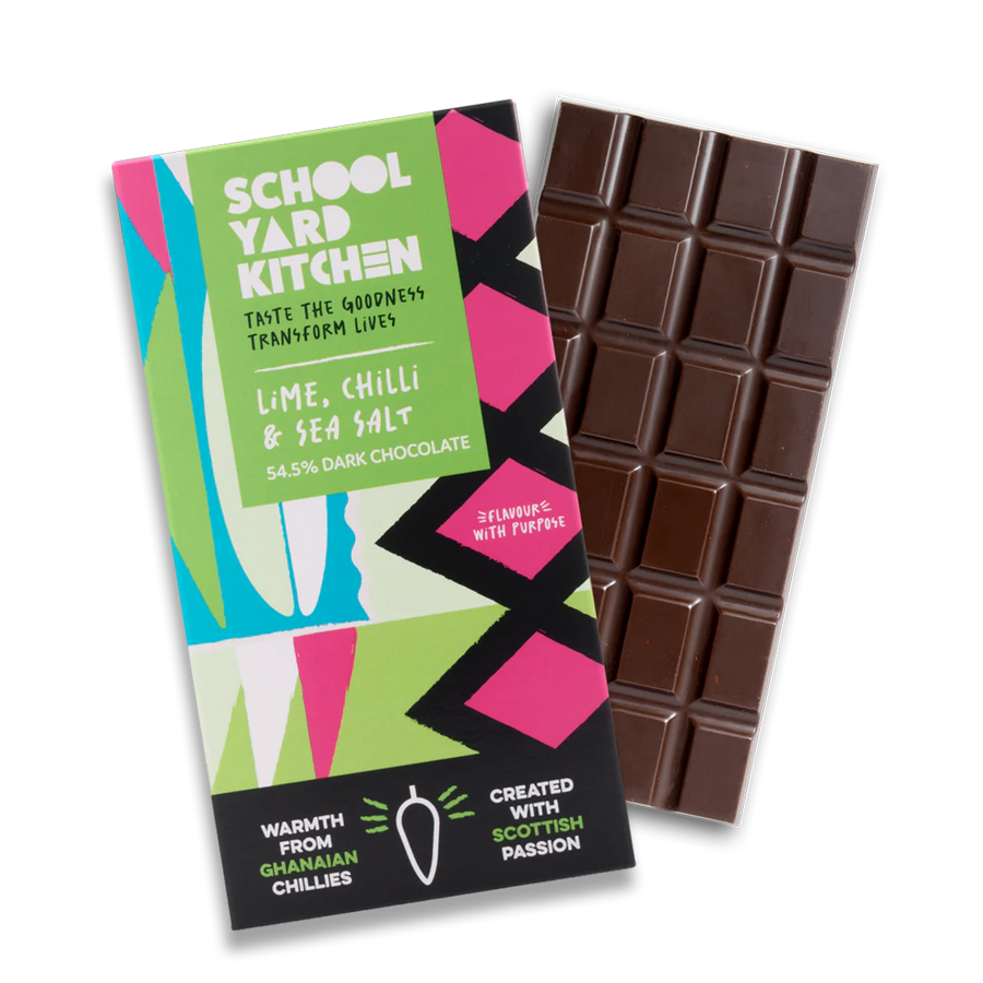 SCHOOLYARD KITCHEN
Lime, Chilli & Sea Salt 54.5% Dark Chocolate