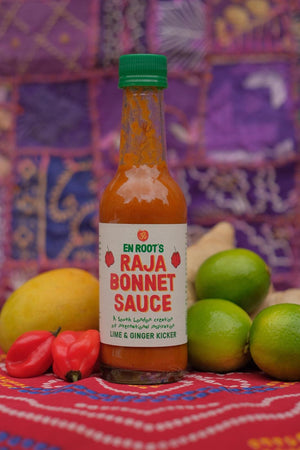 En Root's Lime and Ginger Raja Bonnet hot sauce - Guzzl